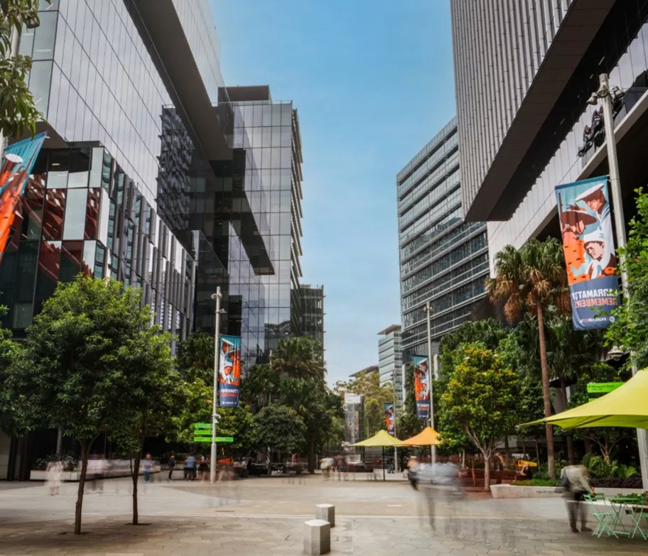 Downtown Parramatta Square with Servcorp 3 Parramatta Square on the left